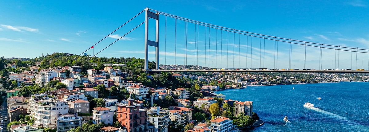 an aerial view of the bosphorus bridge in istanbul, turkey