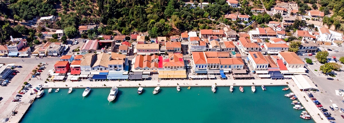 aerial view of the village of katakolon in greece